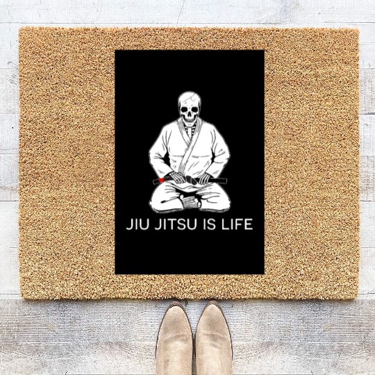 Jiu Jitsu is Life seated blackbelt skeleton poster Coir Doormats