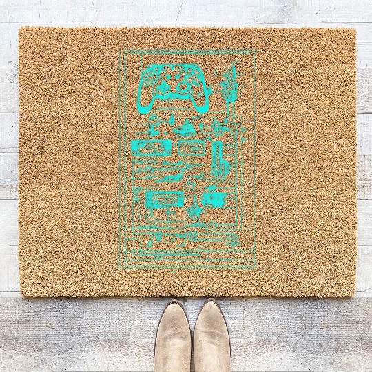 Neon Teal Video Game Controller Blueprint Coir Doormats