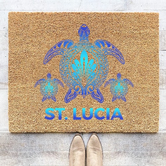 Vintage St. Lucia Ocean Blue Sea Turtle Souvenirs Coir Doormats