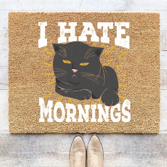 I Hate Mornings Cat Long Sleeper Gift Coir Doormats