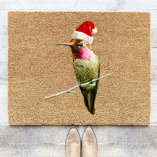Hummingbird Santa Cute Christmas Hat Design for Bi Coir Doormats