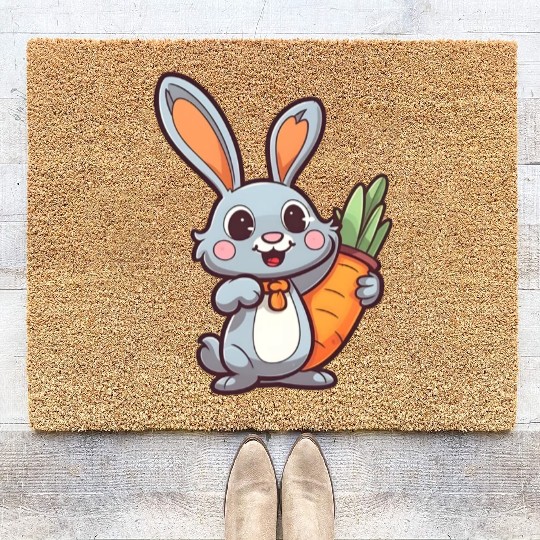 Carrot-Loving Easter Bunny: Cute 2D Design Coir Doormats