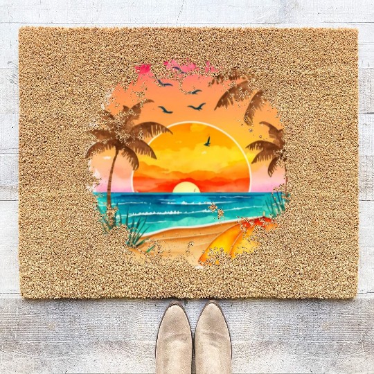 Beach Sunset Watercolor Design Art 6 Coir Doormats