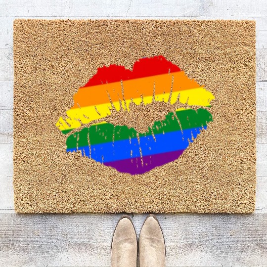 Artistic Gay Pride Rainbow Flag LGBTQ Lips Coir Doormats