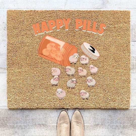 Happy Pills Sheep Funny Farm Animal Lovers Humor Coir Doormats
