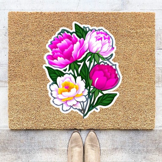 Peony Flower Art Coir Doormats