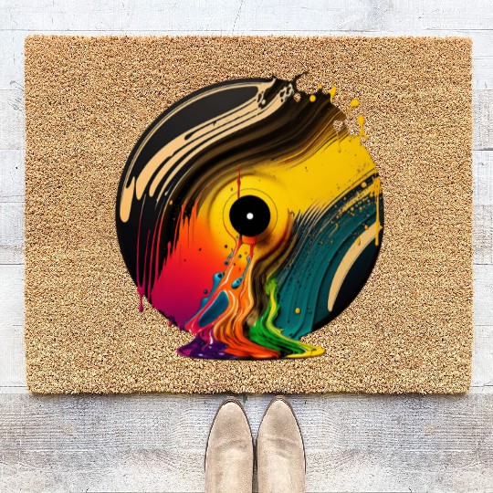 Coolest Retro Vinyl Melted Record Music Splash Art Coir Doormats