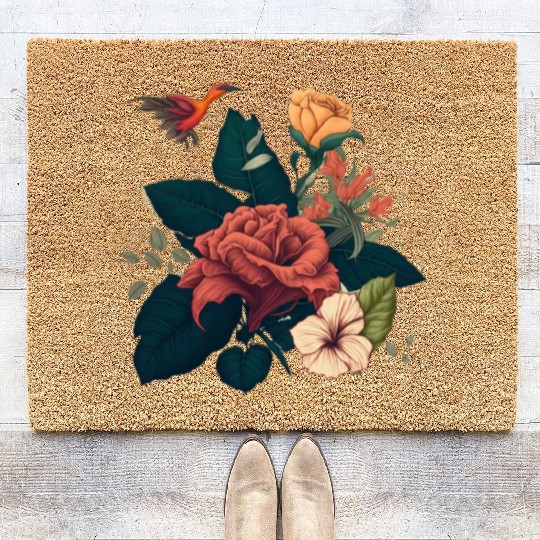 Plants Roses Flowers Coir Doormats