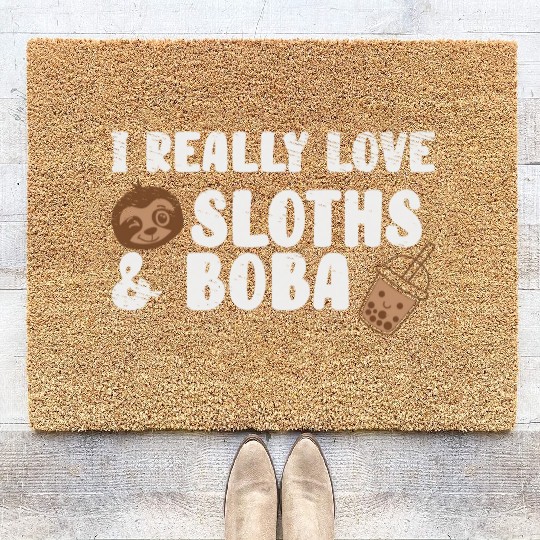 Cute Lazy Sloth Boba Tea Sweet Bubble Tea Coir Doormats