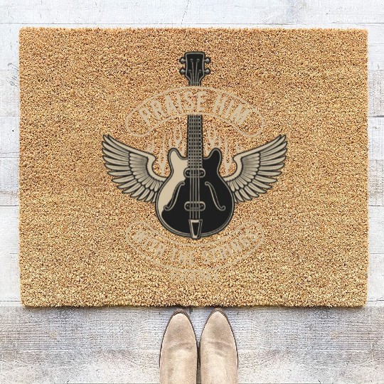 Praise Him With The Strings Christian Guitar Music Coir Doormats