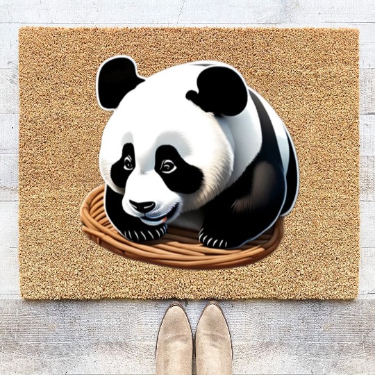 Cute panda with a basket Coir Doormats