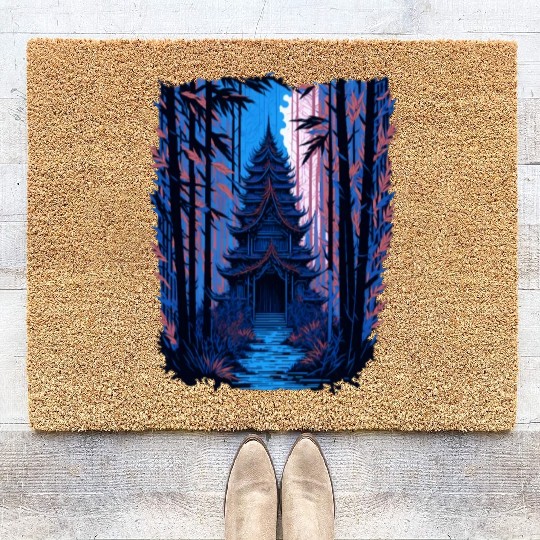 Japanese Temple in a Bamboo Forest Coir Doormats