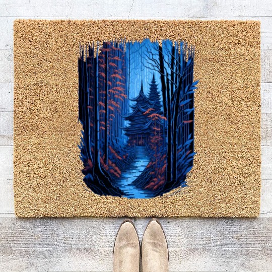 Japanese Temple in a Bamboo Forest Coir Doormats