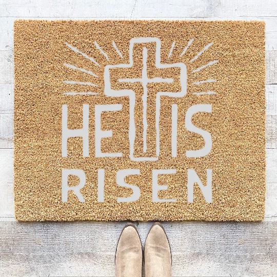 Christian Cross Easter He is Risen Coir Doormats