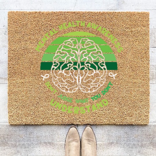 May Green Mental Health Awareness Month Brain Coir Doormats