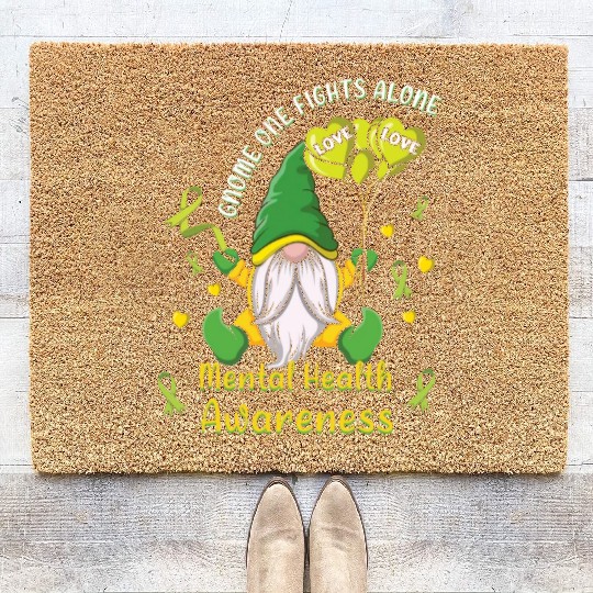 Gnomes May Green Mental Health Awareness Month Coir Doormats