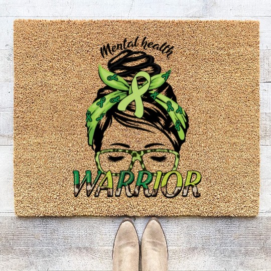 Green Mental Health Warrior Awareness Month Coir Doormats
