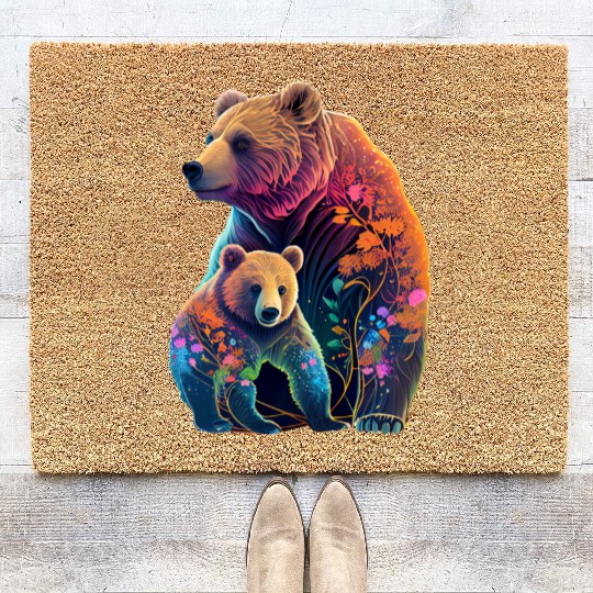 Mother Bear and Cub Sublimation Graphic Wild Life Coir Doormats
