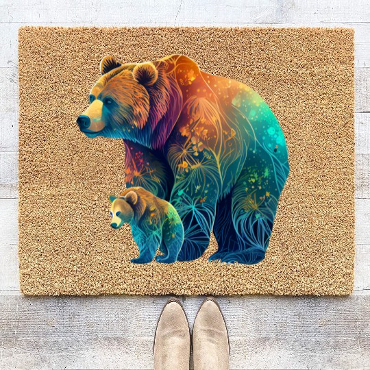 Mother Bear and Cub Sublimation Graphic Wild 1 Coir Doormats