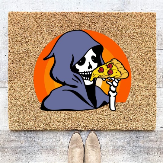 Retro Halloween Pizza Lover Ghost Grim Reaper Coir Doormats
