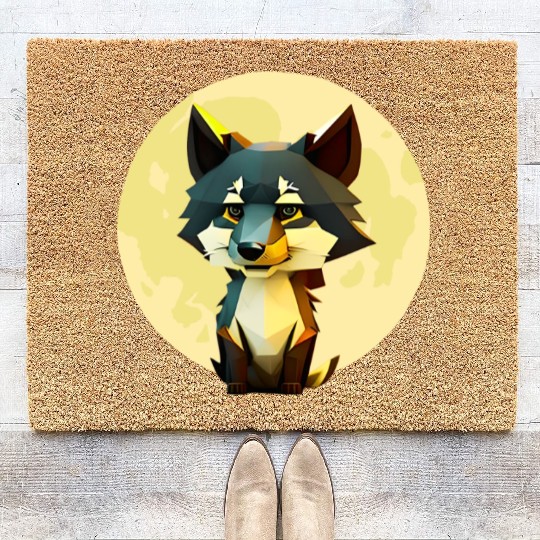 Wolf howling at the moon graphic Coir Doormats