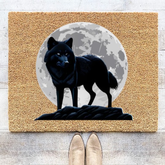 Wolf howling at the moon graphic Coir Doormats