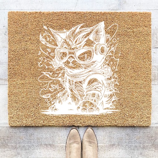 Little Cool Space Cat Splash Tattoo Style Coir Doormats