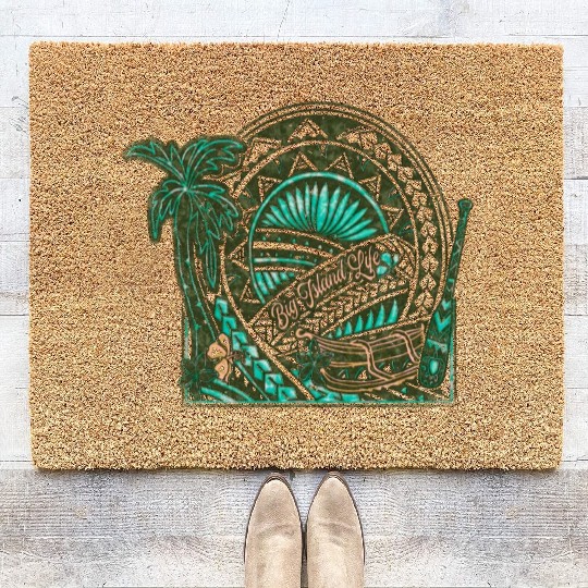 Big Island Outrigger Canoe Tribal Halftone Edges Coir Doormats