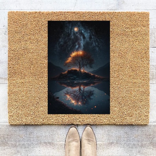 sky Night Surreal stars galaxy nature Tree night Coir Doormats