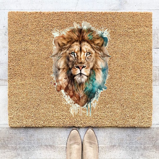 Lion watercolor king animal africa kids wildlife Coir Doormats