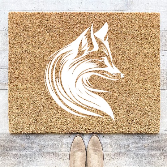 Tattoo Style Fox Portrait In Flowing Lines Coir Doormats