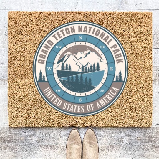Grand Teton National Park US Vintage Hiking Coir Doormats