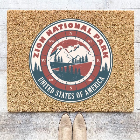 Zion National Park United States Vintage Hiking Coir Doormats