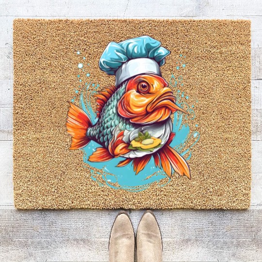 Awesome Culinary Fish Chef Cooking Kitchen Humor Coir Doormats