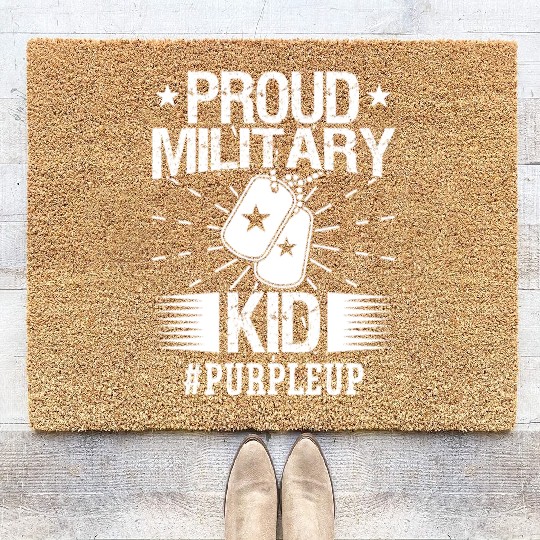 Soldier proud military kid #purpleup army veteran Coir Doormats