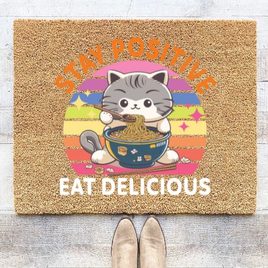 Stay positive Eat delicious Japanese Style Coir Doormats