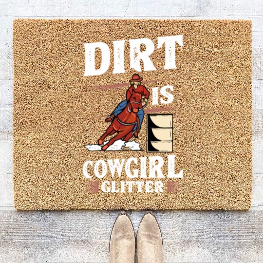 Dirt Barrel Racing Horse Cowgirl Glitter yellow Coir Doormats