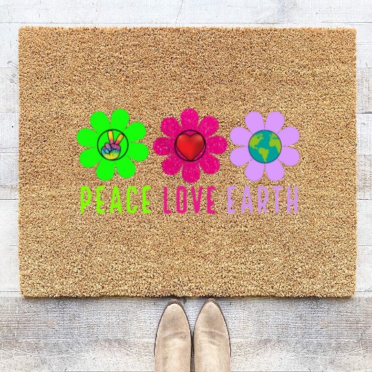 Peace Love Earth, Peace Love People Earth Day Coir Doormats