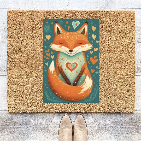 fox forest animals love heart nature animal kid Coir Doormats
