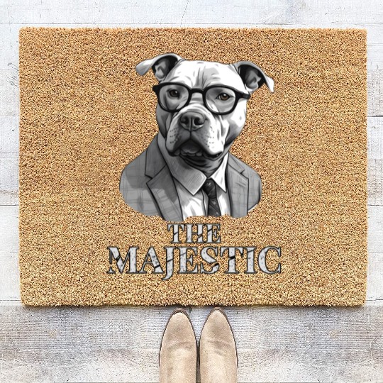 Majestic Pitbull wearing suit and eyeglasses Coir Doormats