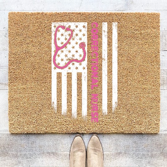 Correctional Nurse American flag US Stethoscope Coir Doormats
