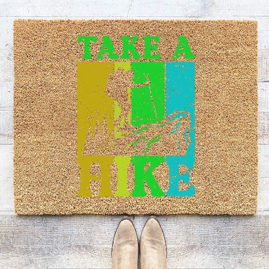Take a Hike Wanderlust Hiker Hiking Mountains Coir Doormats