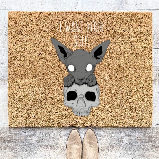 Death Cat Skull Coir Doormats