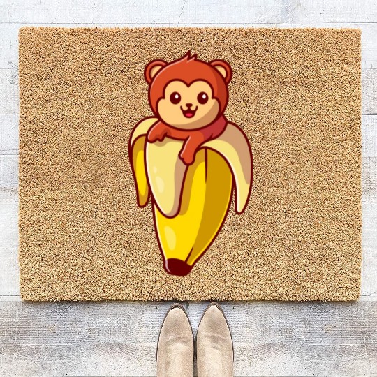 Cute Monkey Banana Cartoon Coir Doormats