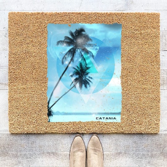 Artistic Catania Italy Palm Tree Vacation Coir Doormats