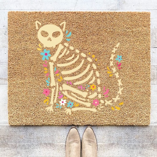 Halloween Cat Skeleton Coir Doormats
