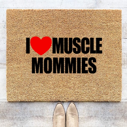 I Love Muscle Mommies Red Heart Muscle Mommies Coir Doormats