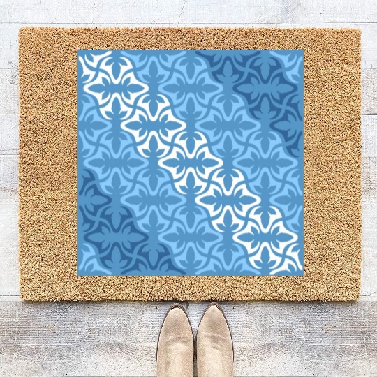 Neo Retro Floral Motifs Sanur OCEAN BLUE Coir Doormats