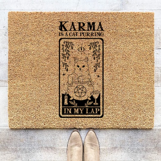 Karma is a Cat Purring in My Lap Witchcraft Tarot Coir Doormats