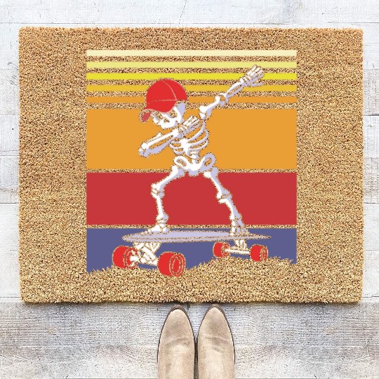 Halloween Dabbing Skeleton Skateboard Longboard Coir Doormats